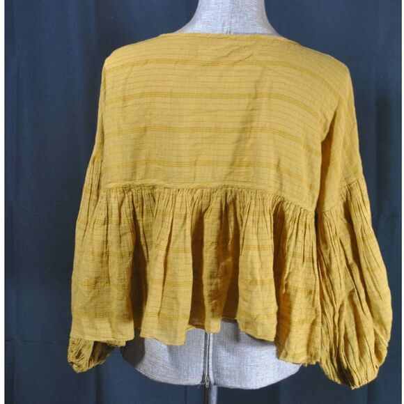 Free People Yellow Wide Cropped Flare Keyhole Top- S - Picture 4 of 8